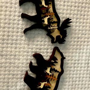 Brown rust color Bear and Moose made from  from wood and hand painted